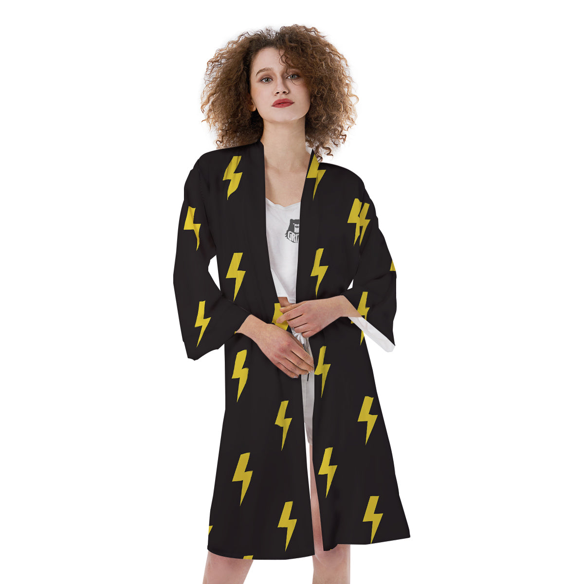 Lightning Bolts Yellow Print Pattern Kimono-grizzshop