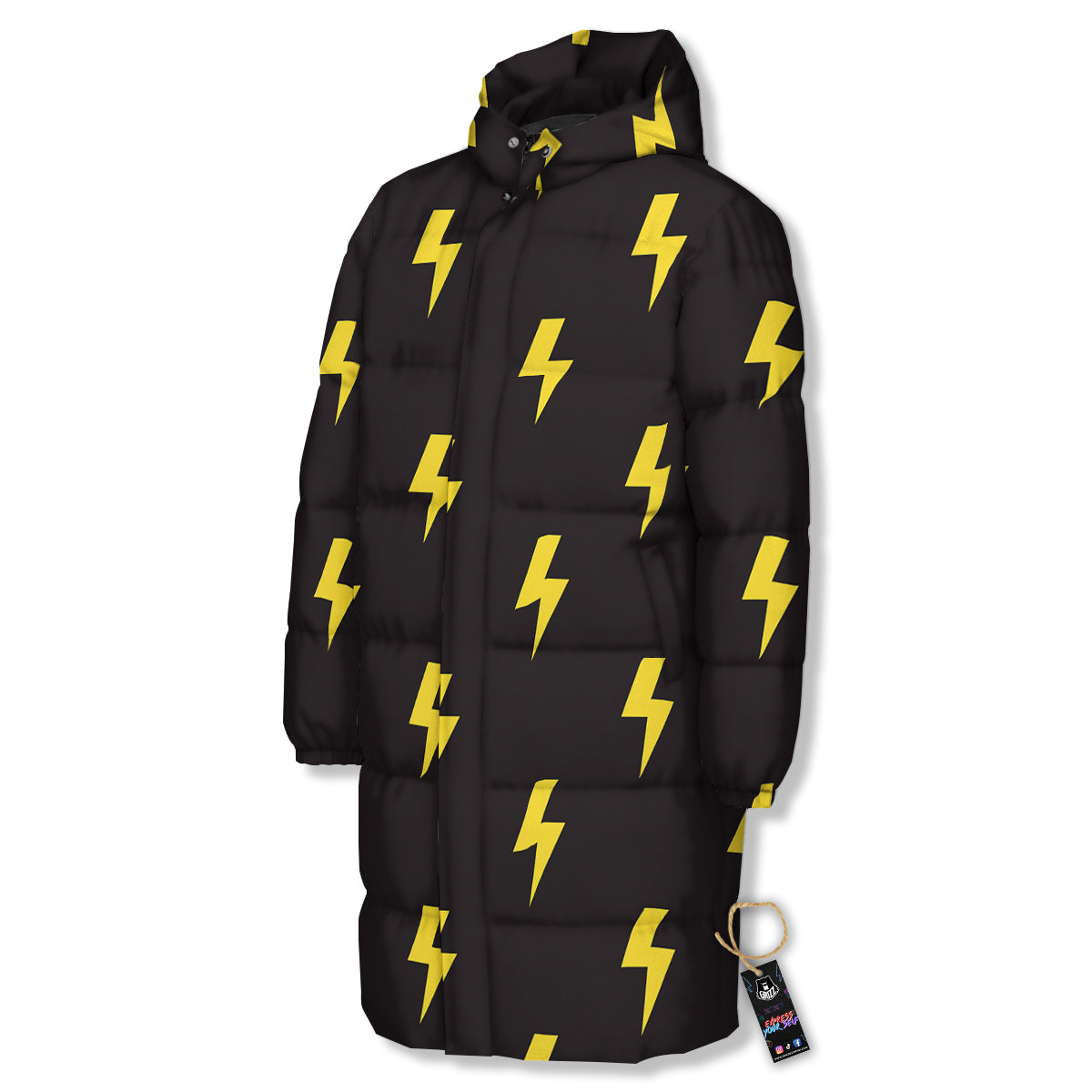 Lightning Bolts Yellow Print Pattern Long Down Jacket-grizzshop