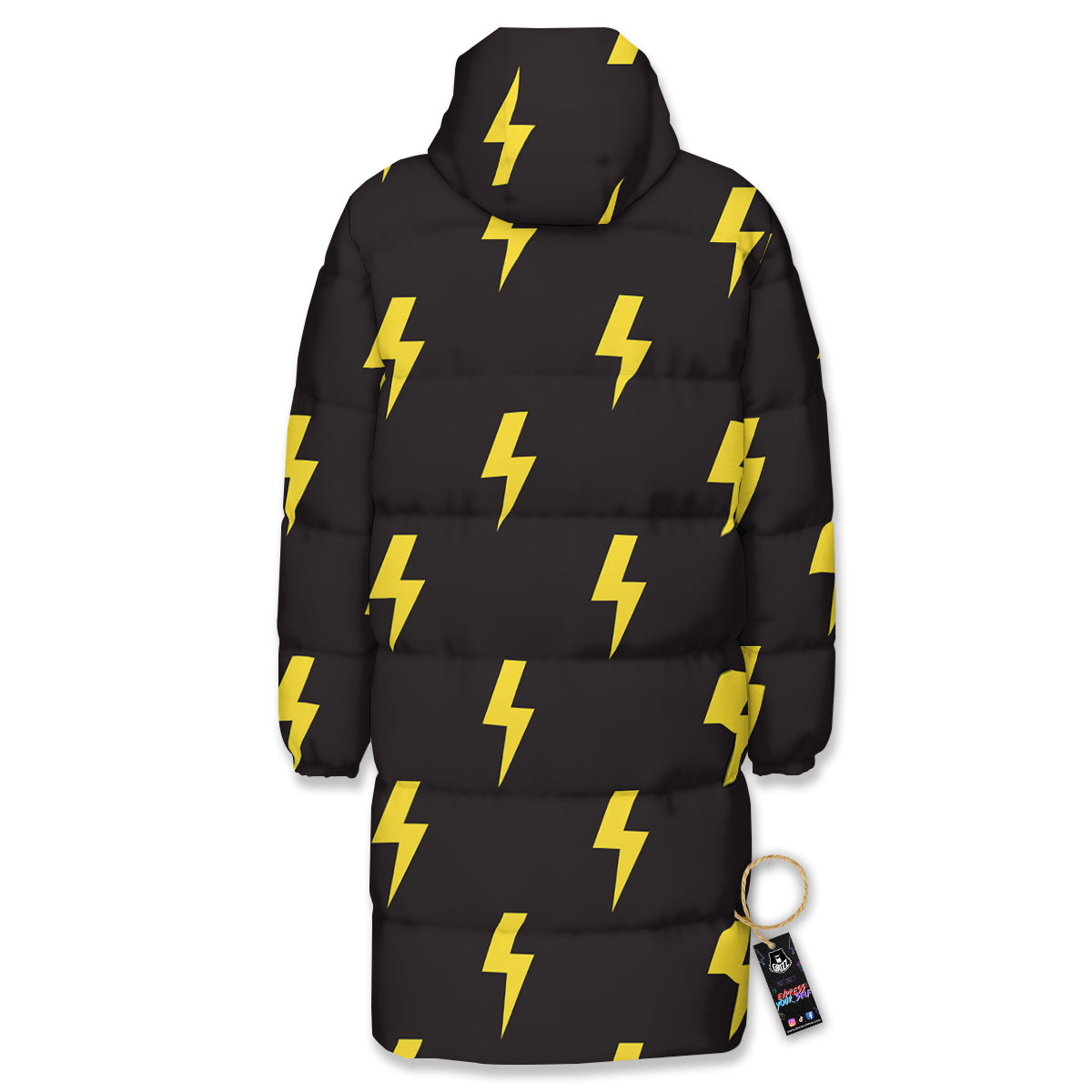 Lightning Bolts Yellow Print Pattern Long Down Jacket-grizzshop