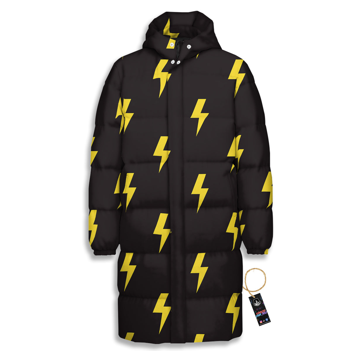 Lightning Bolts Yellow Print Pattern Long Down Jacket-grizzshop