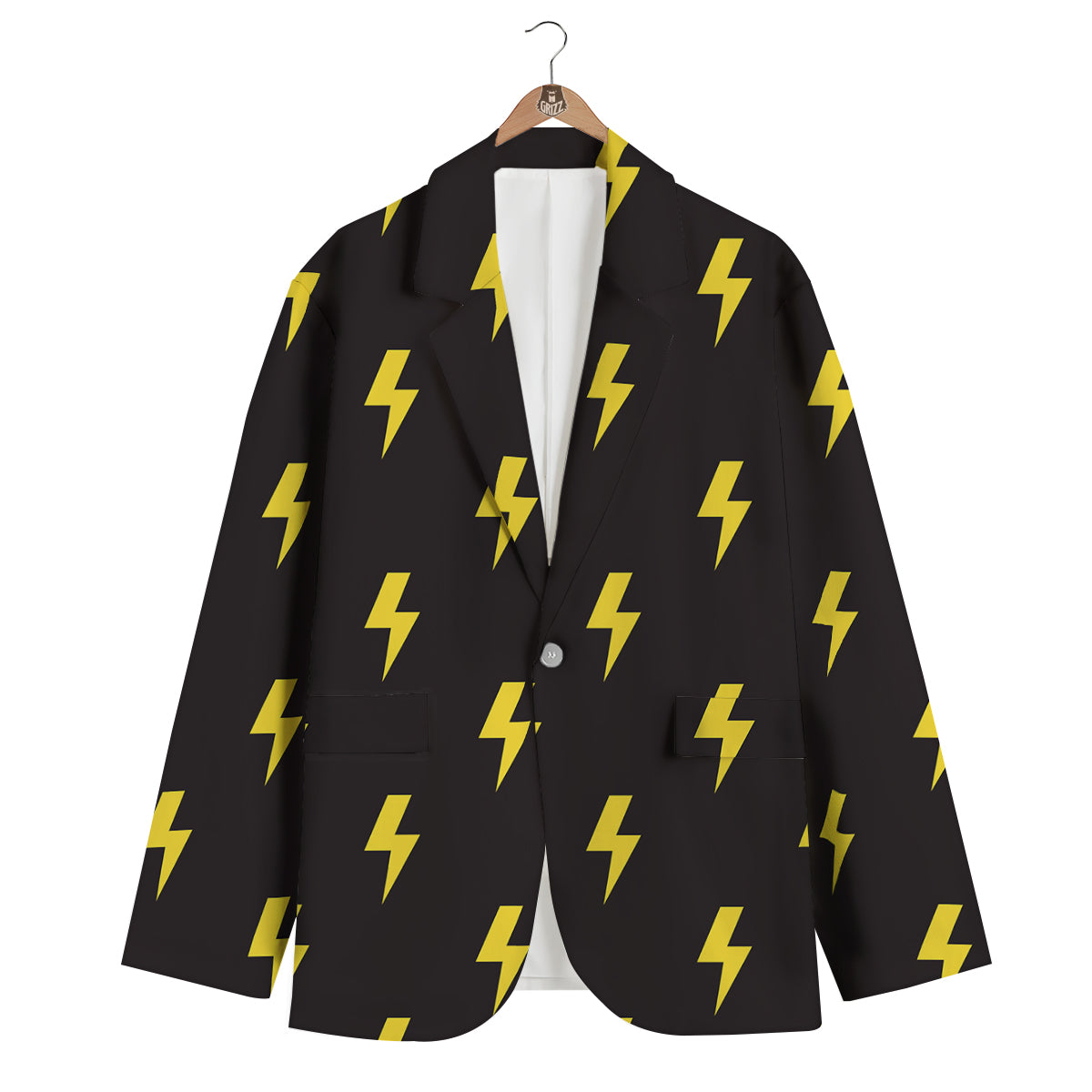 Lightning Bolts Yellow Print Pattern Men's Blazer-grizzshop
