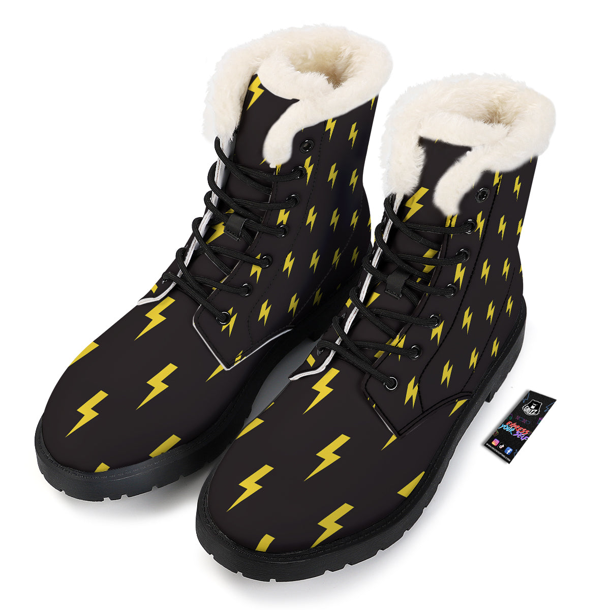 Lightning Bolts Yellow Print Pattern Winter Boots-grizzshop