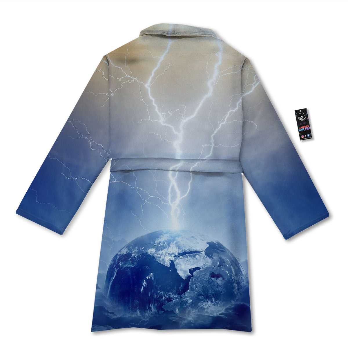 Lightning Destroy Planet Earth Print Bathrobe-grizzshop