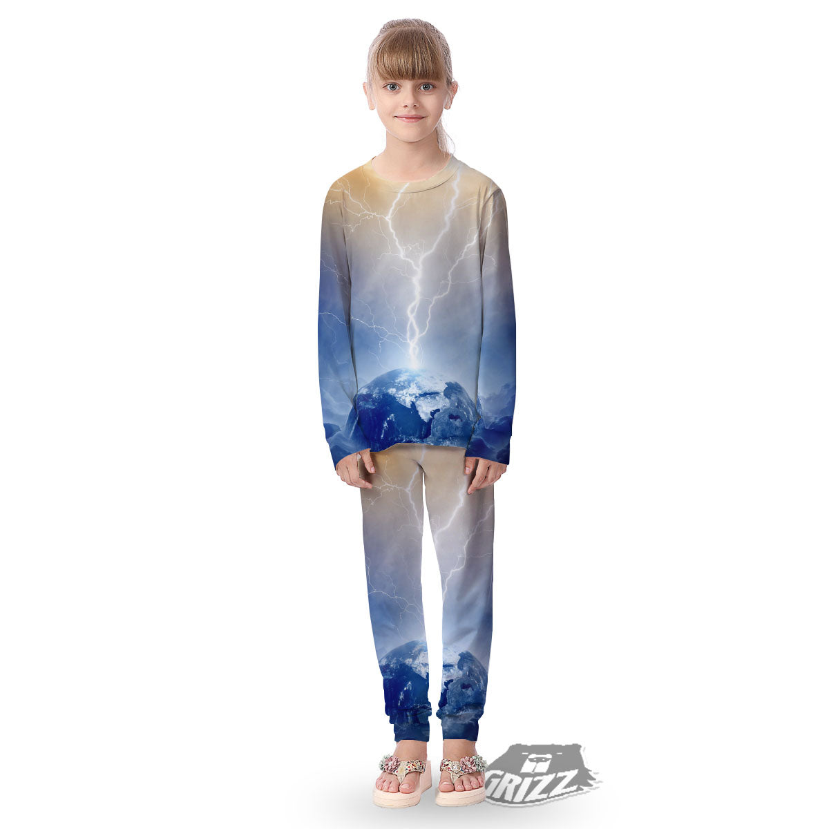 Lightning Destroy Planet Earth Print Kid's Pajamas-grizzshop