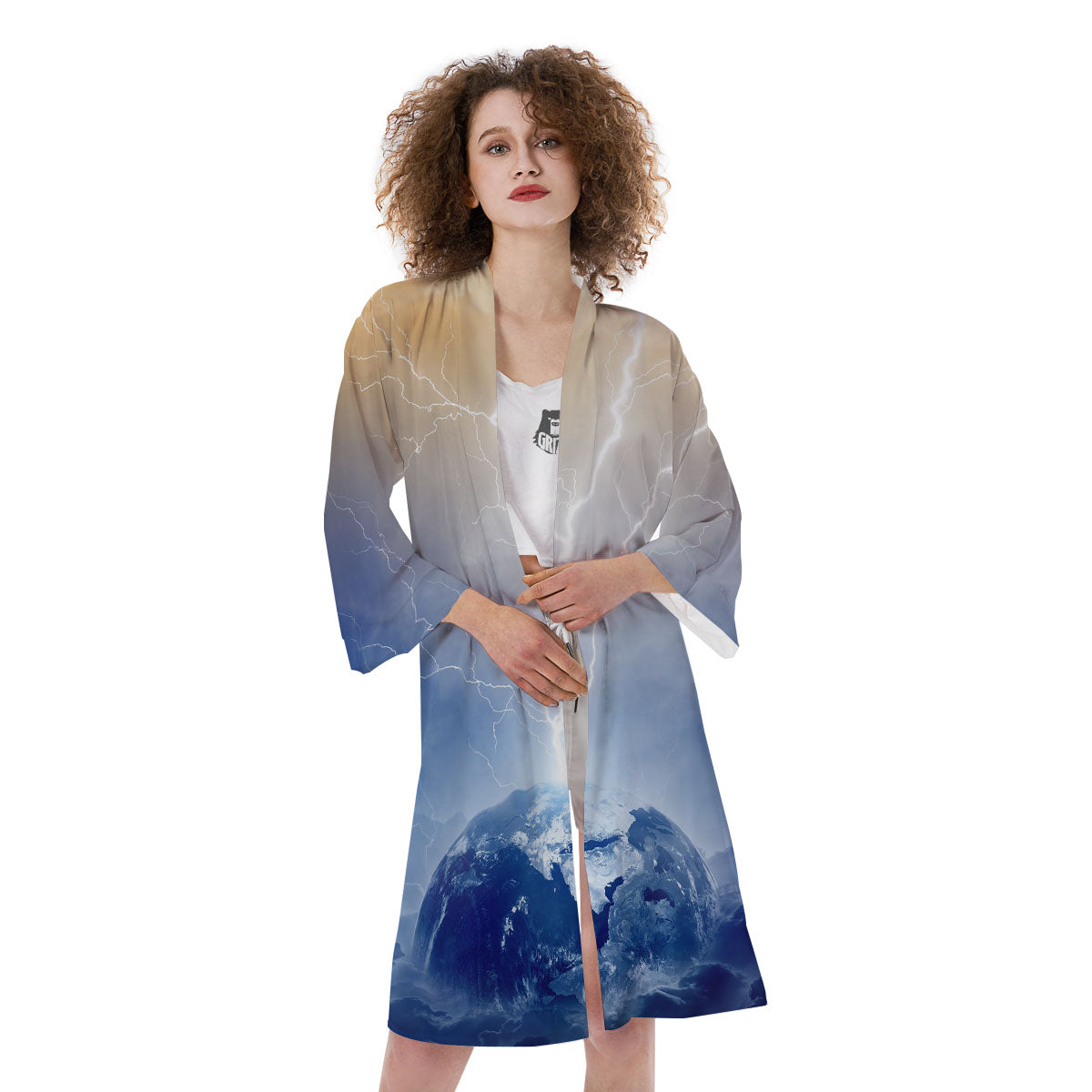 Lightning Destroy Planet Earth Print Kimono-grizzshop