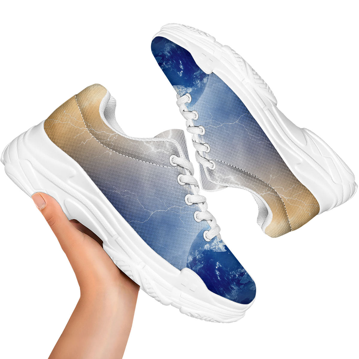 Lightning Destroy Planet Earth Print White Chunky Shoes-grizzshop