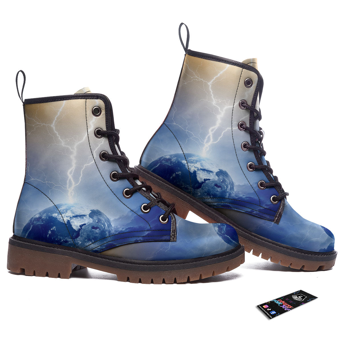Lightning Destroy Planet Earth Print Work Boots-grizzshop