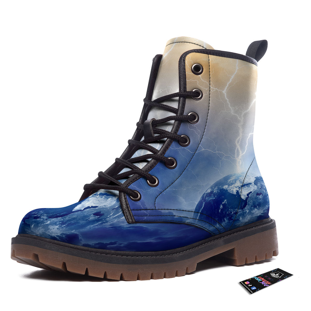 Lightning Destroy Planet Earth Print Work Boots-grizzshop