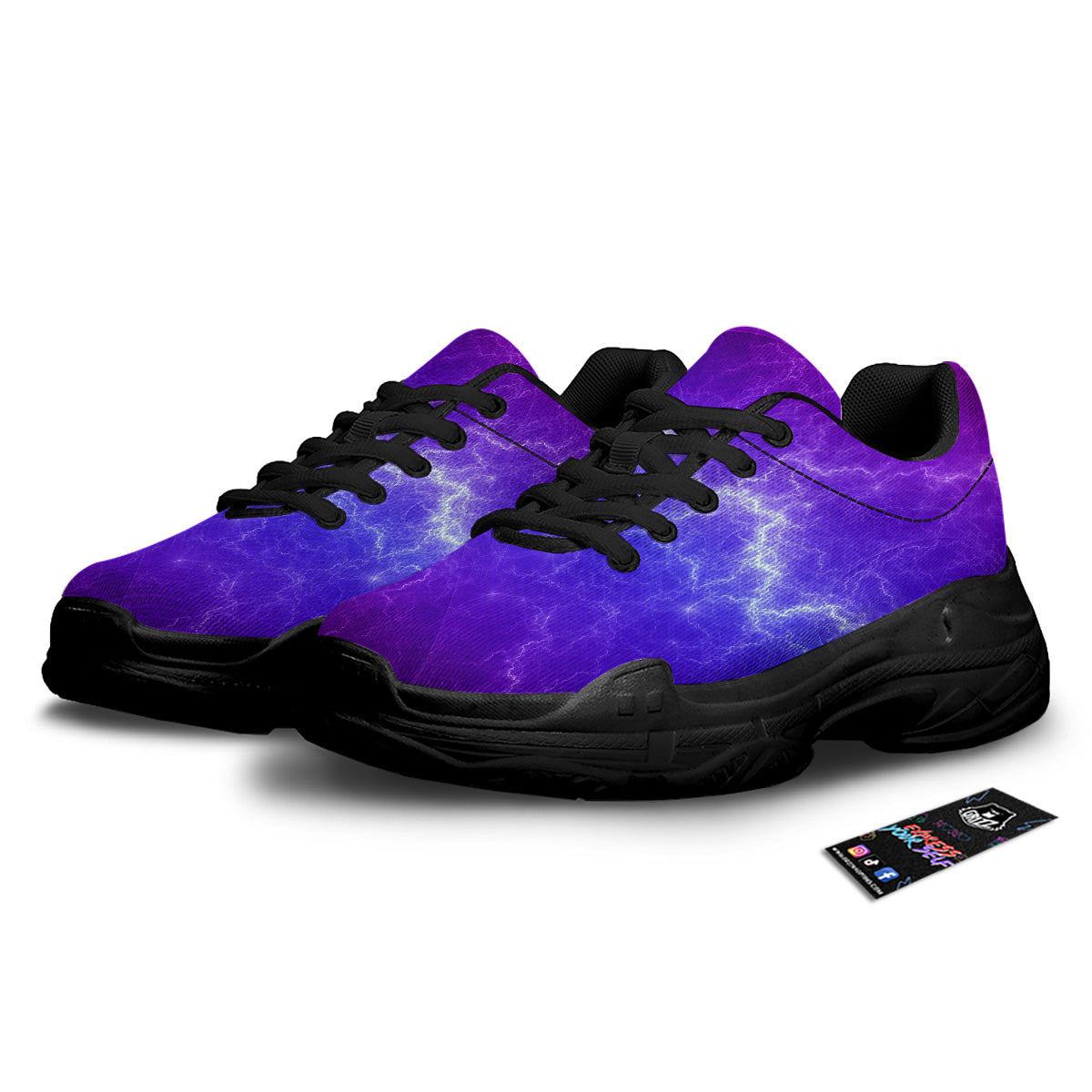 Lightning Purple And Blue Print Black Chunky Shoes-grizzshop