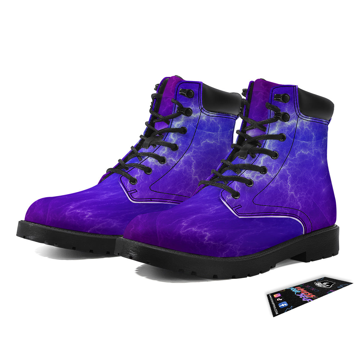 Lightning Purple And Blue Print Boots-grizzshop