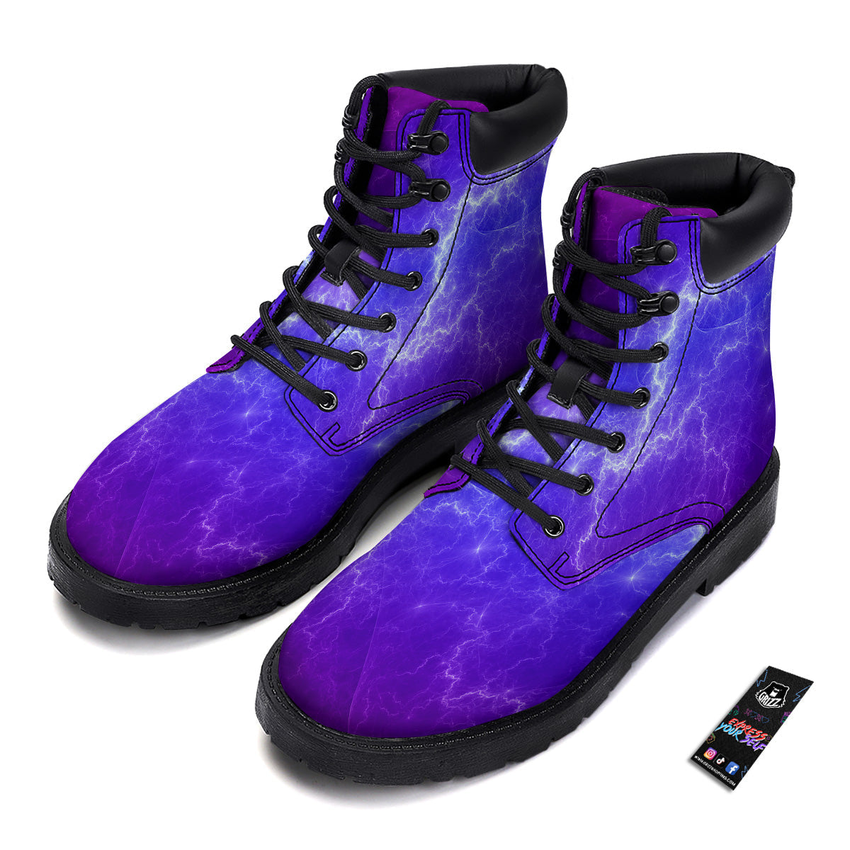 Lightning Purple And Blue Print Boots-grizzshop