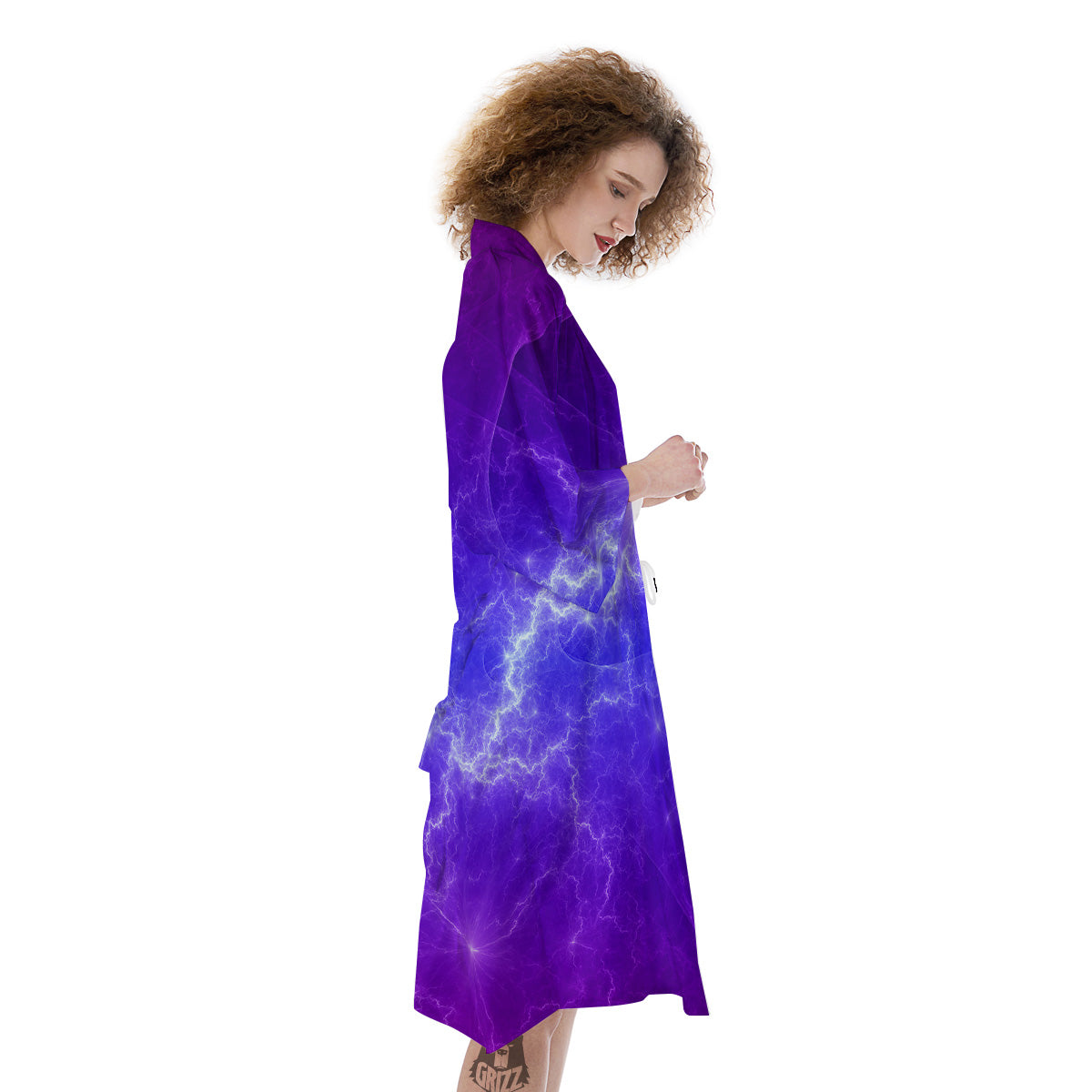 Lightning Purple And Blue Print Kimono-grizzshop