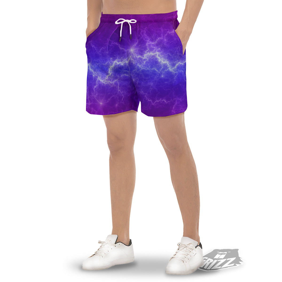 Lightning Purple And Blue Print Men's Gym Shorts-grizzshop