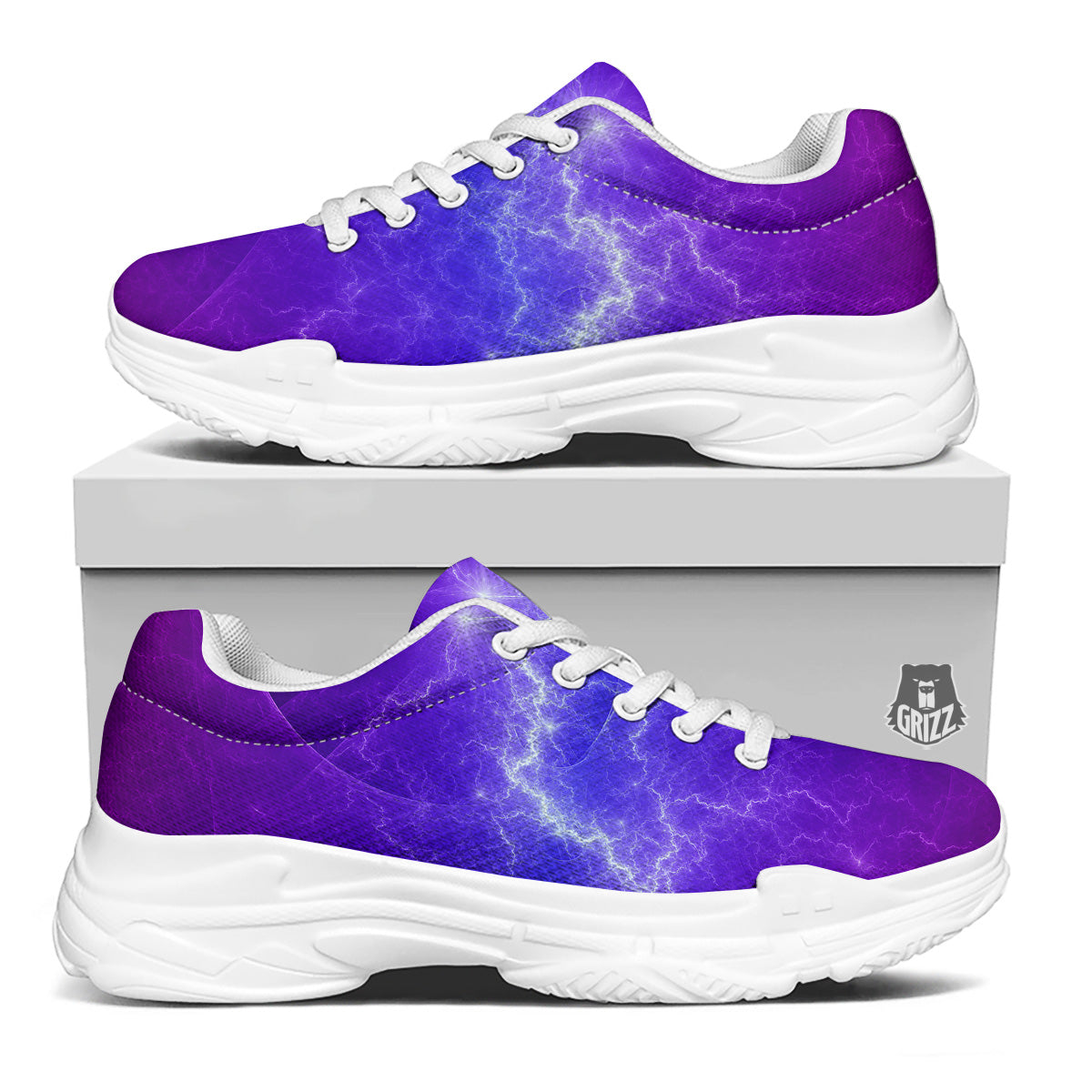 Lightning Purple And Blue Print White Chunky Shoes-grizzshop