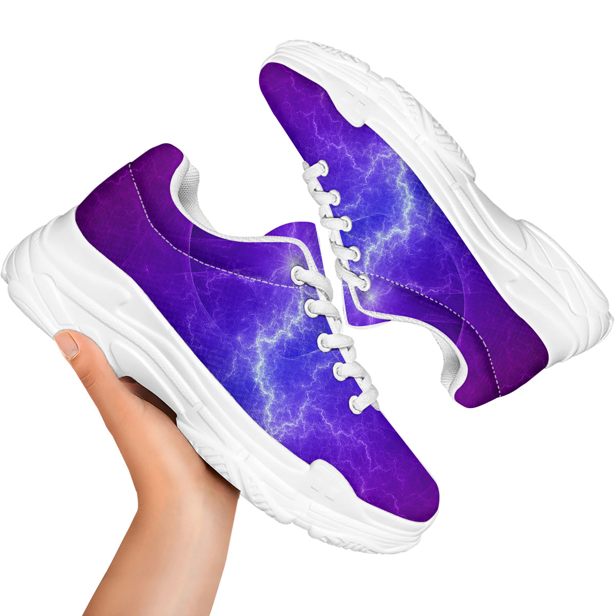 Lightning Purple And Blue Print White Chunky Shoes-grizzshop