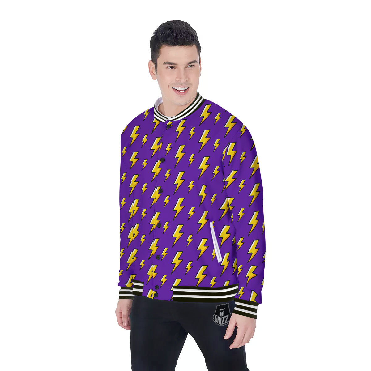 Lightning Purple Print Pattern Baseball Jacket-grizzshop