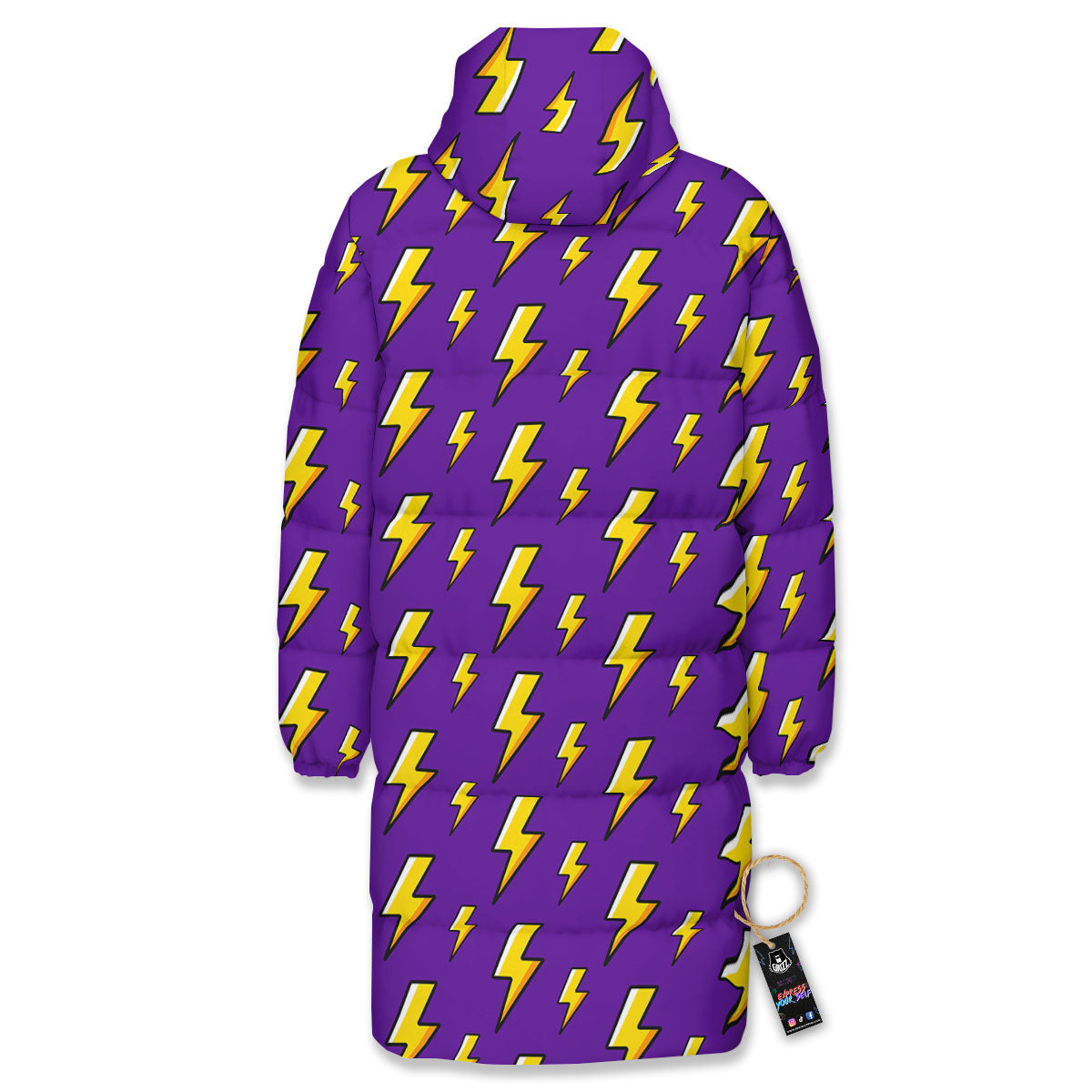 Lightning Purple Print Pattern Long Down Jacket-grizzshop