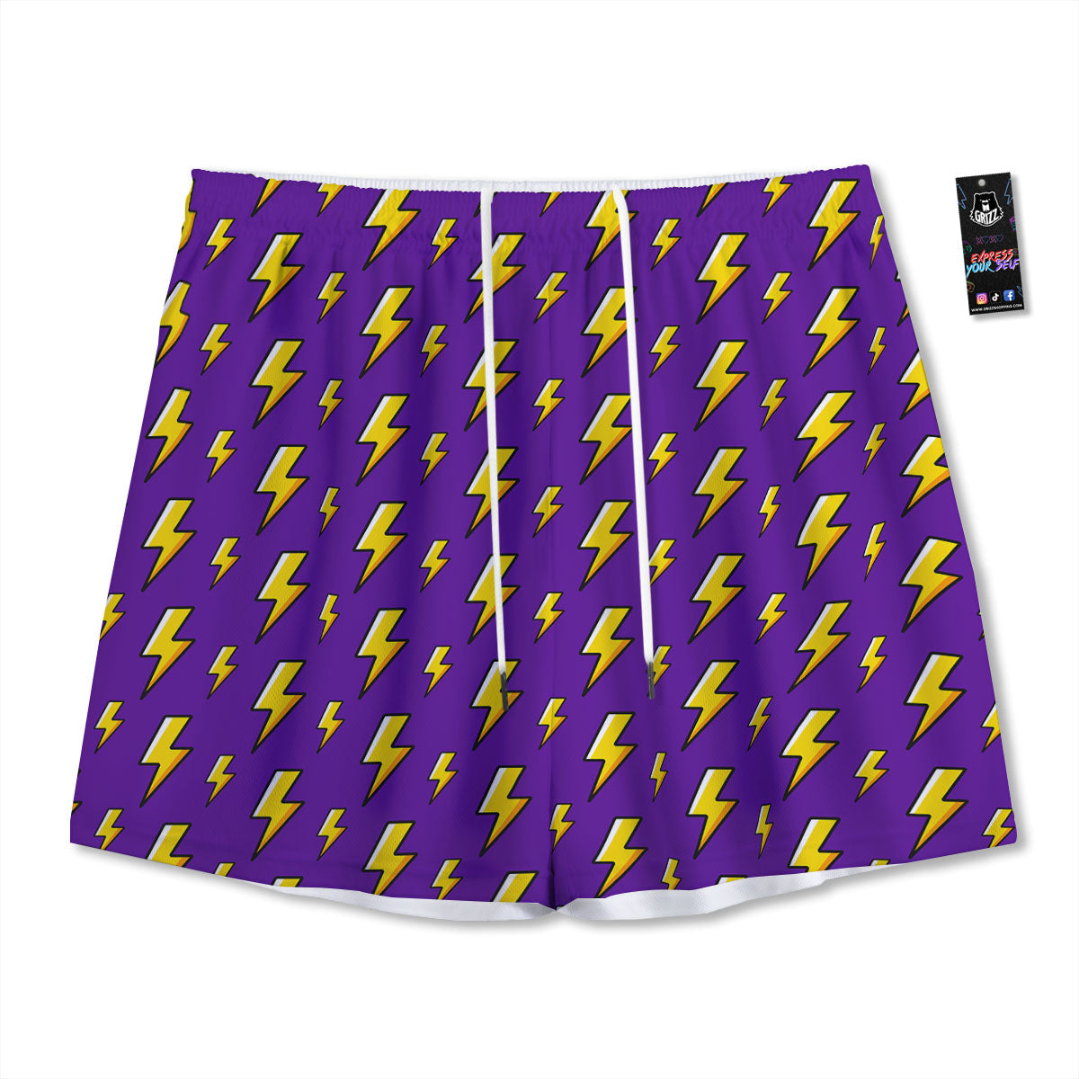 Lightning Purple Print Pattern Mesh Shorts-grizzshop