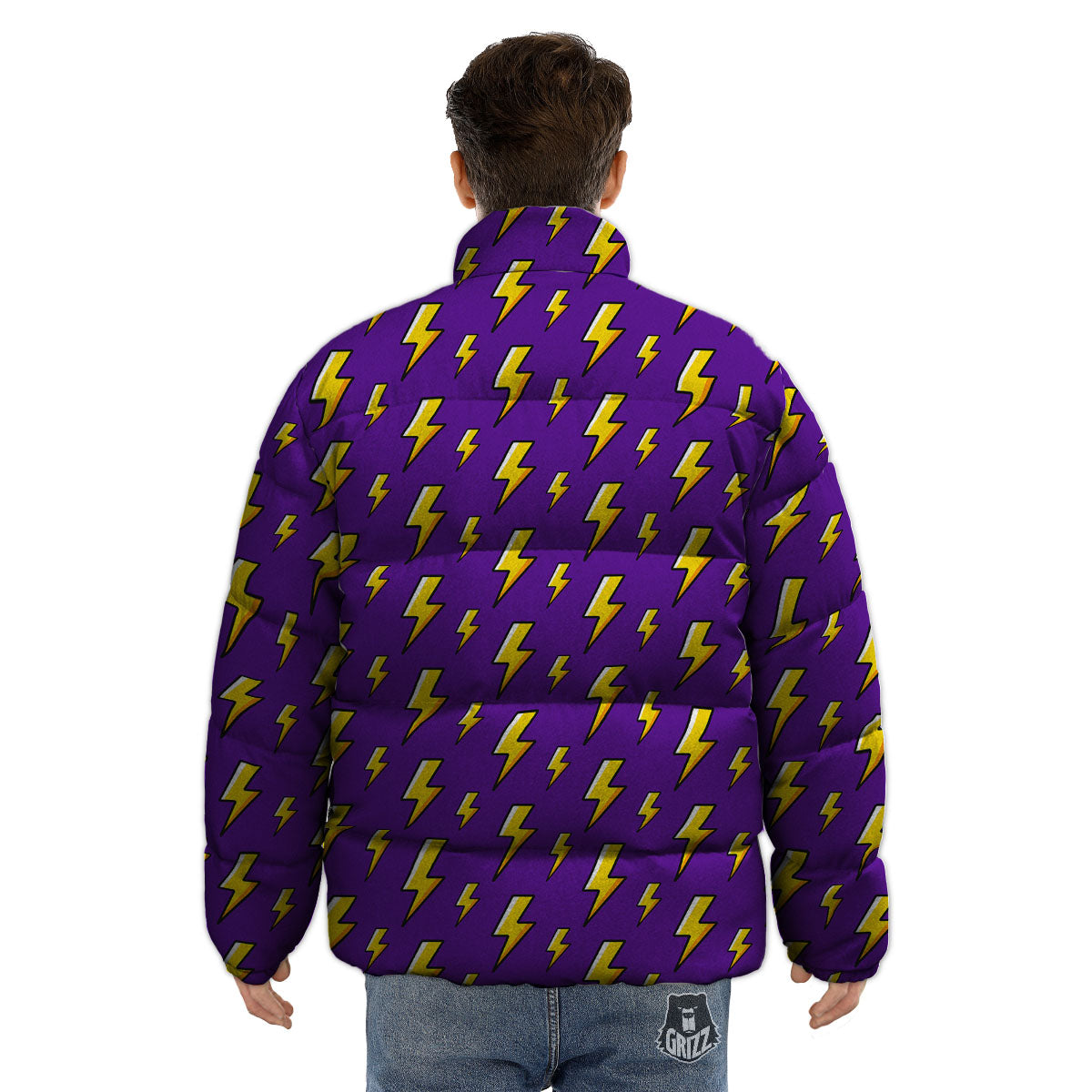 Lightning Purple Print Pattern Puffer Jacket-grizzshop