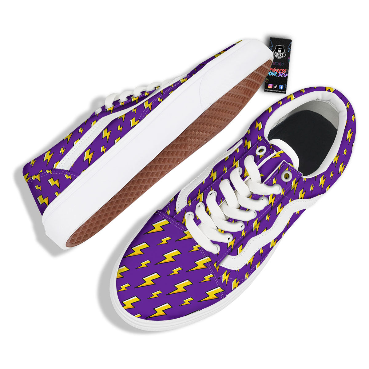 Lightning Purple Print Pattern Skate Shoes-grizzshop