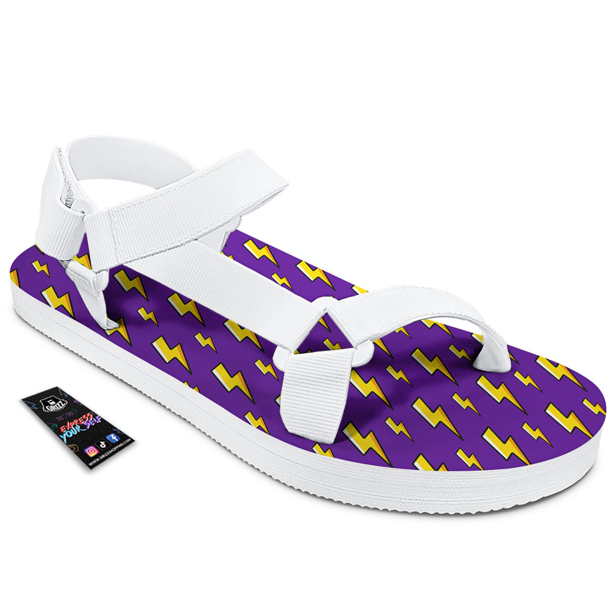 Lightning Purple Print Pattern White Open Toe Sandals-grizzshop