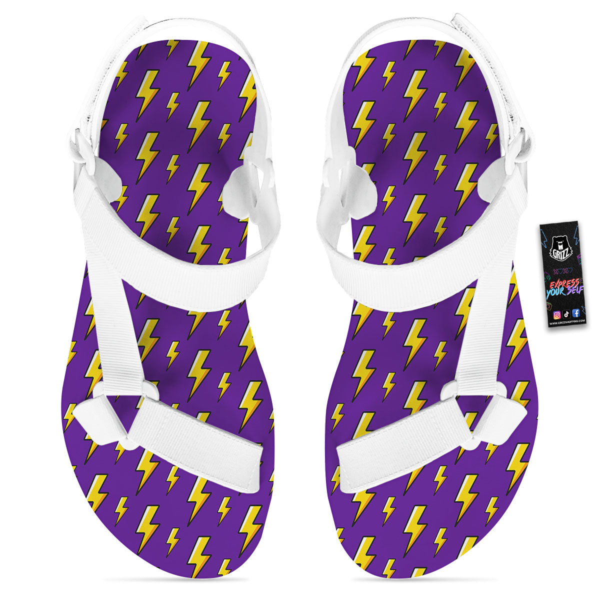 Lightning Purple Print Pattern White Open Toe Sandals-grizzshop