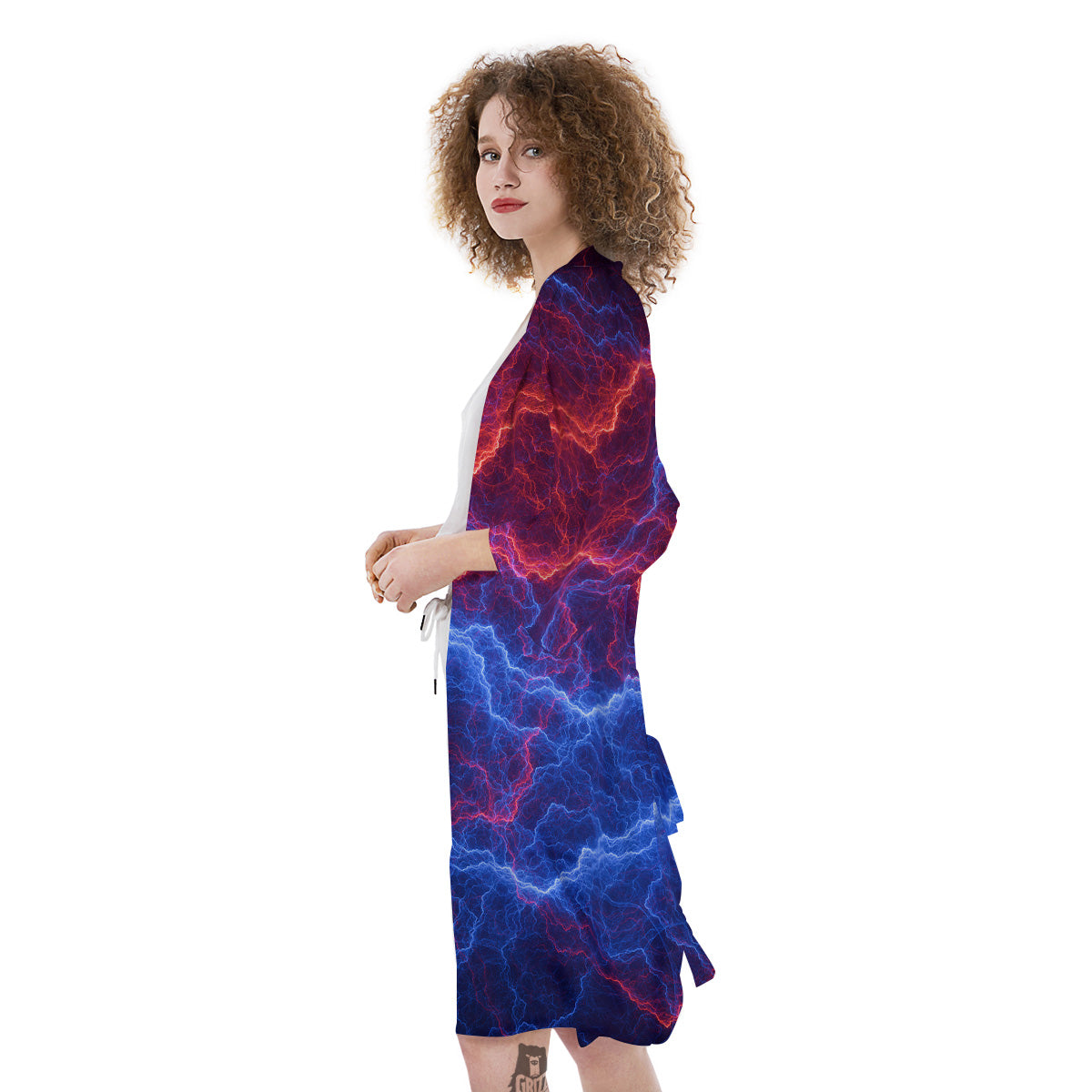 Lightning Red And Blue Print Kimono-grizzshop