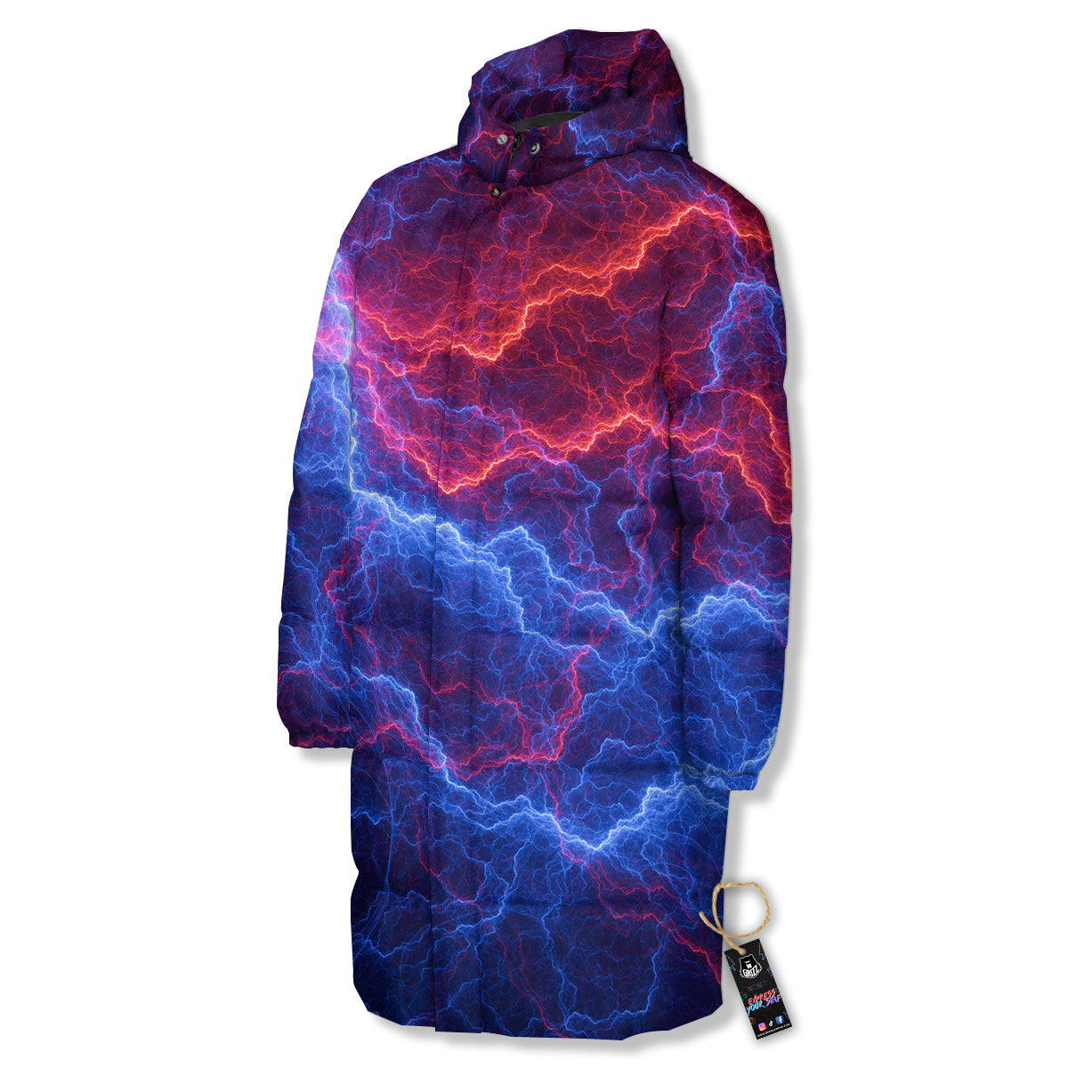 Lightning Red And Blue Print Long Down Jacket-grizzshop