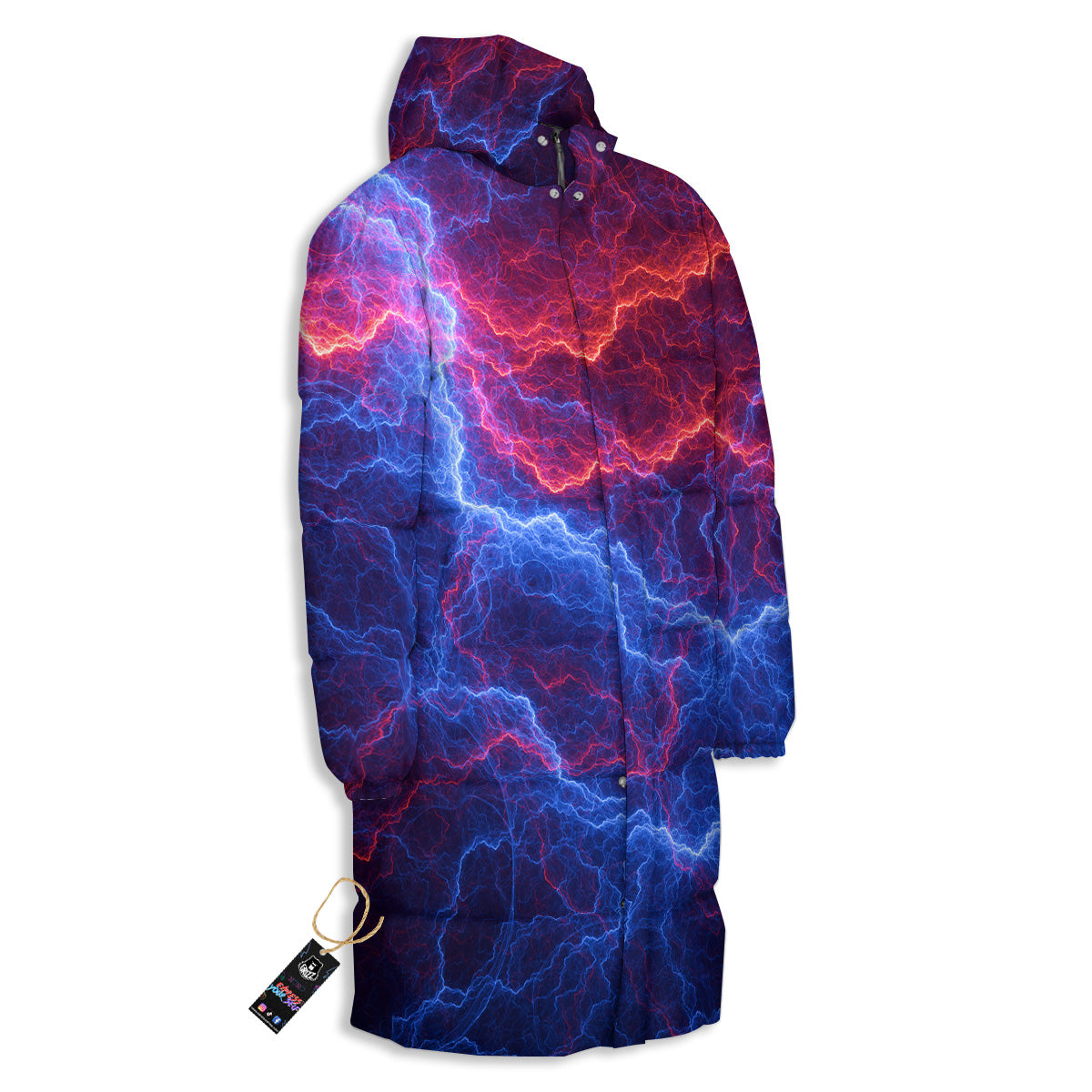 Lightning Red And Blue Print Long Down Jacket-grizzshop