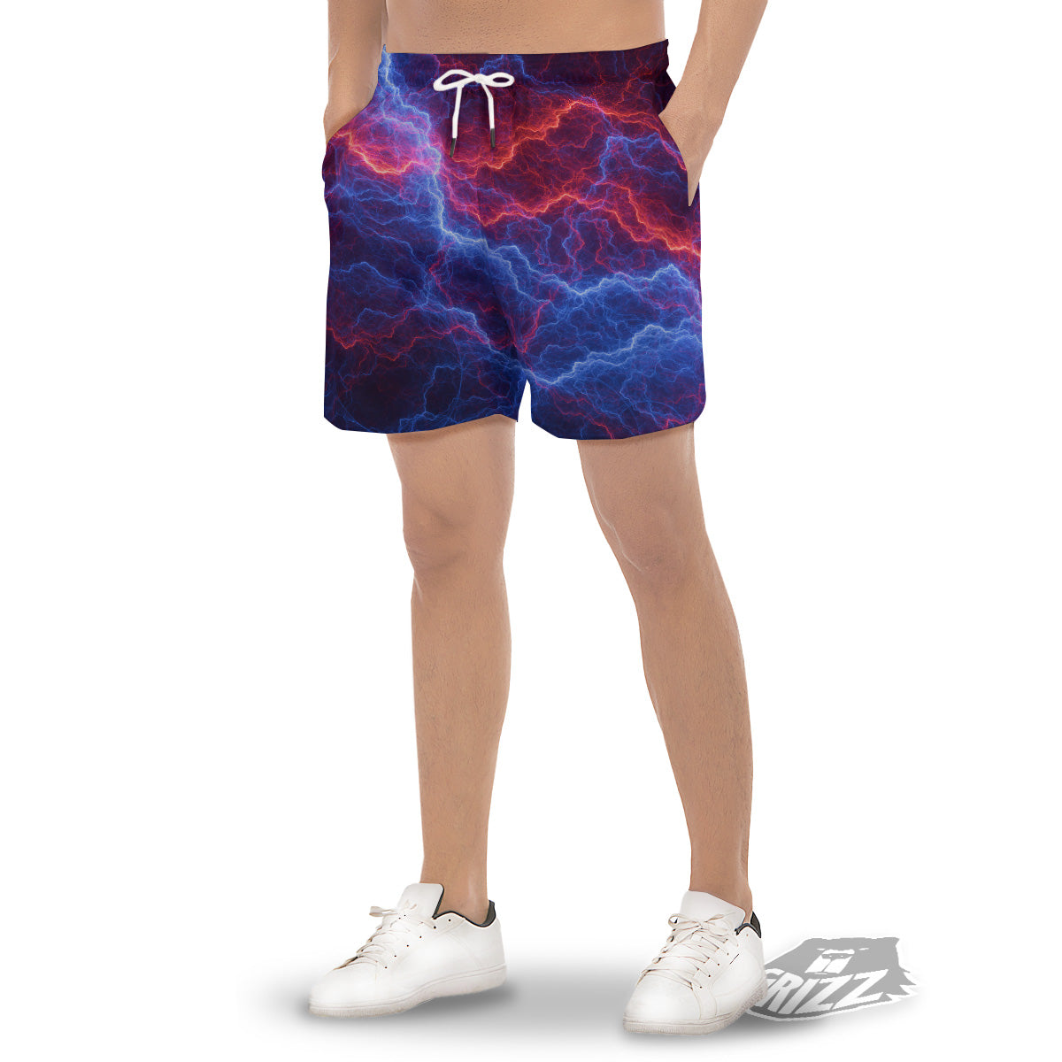 Lightning Red And Blue Print Men's Gym Shorts-grizzshop