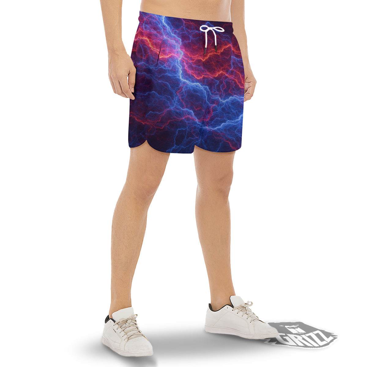 Lightning Red And Blue Print Men's Gym Shorts-grizzshop