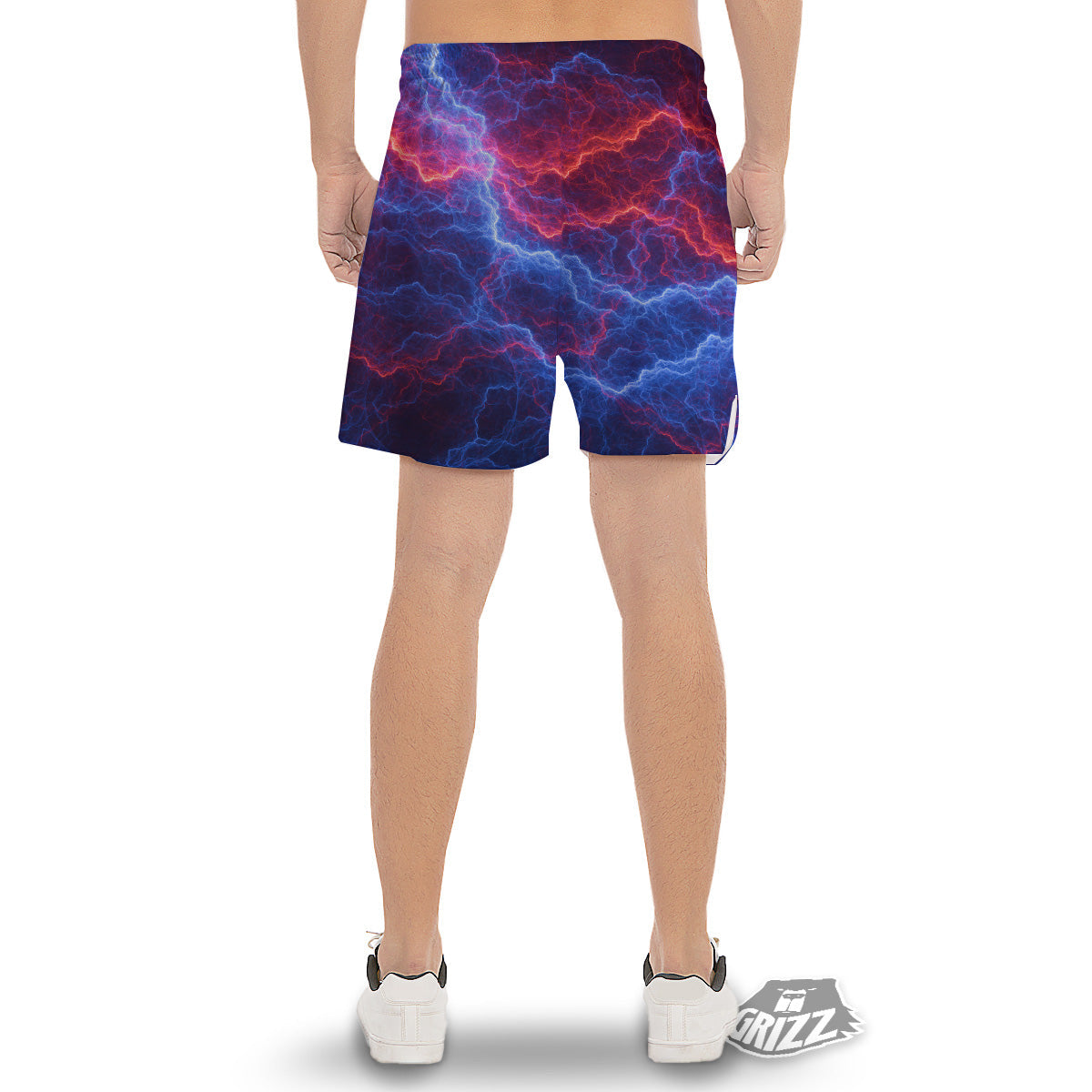 Lightning Red And Blue Print Men's Gym Shorts-grizzshop