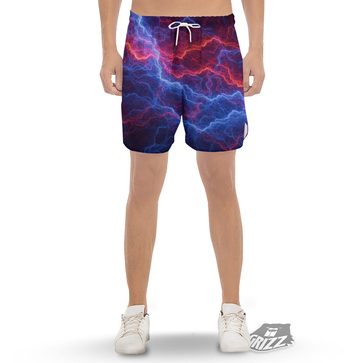 Lightning Red And Blue Print Men's Gym Shorts-grizzshop