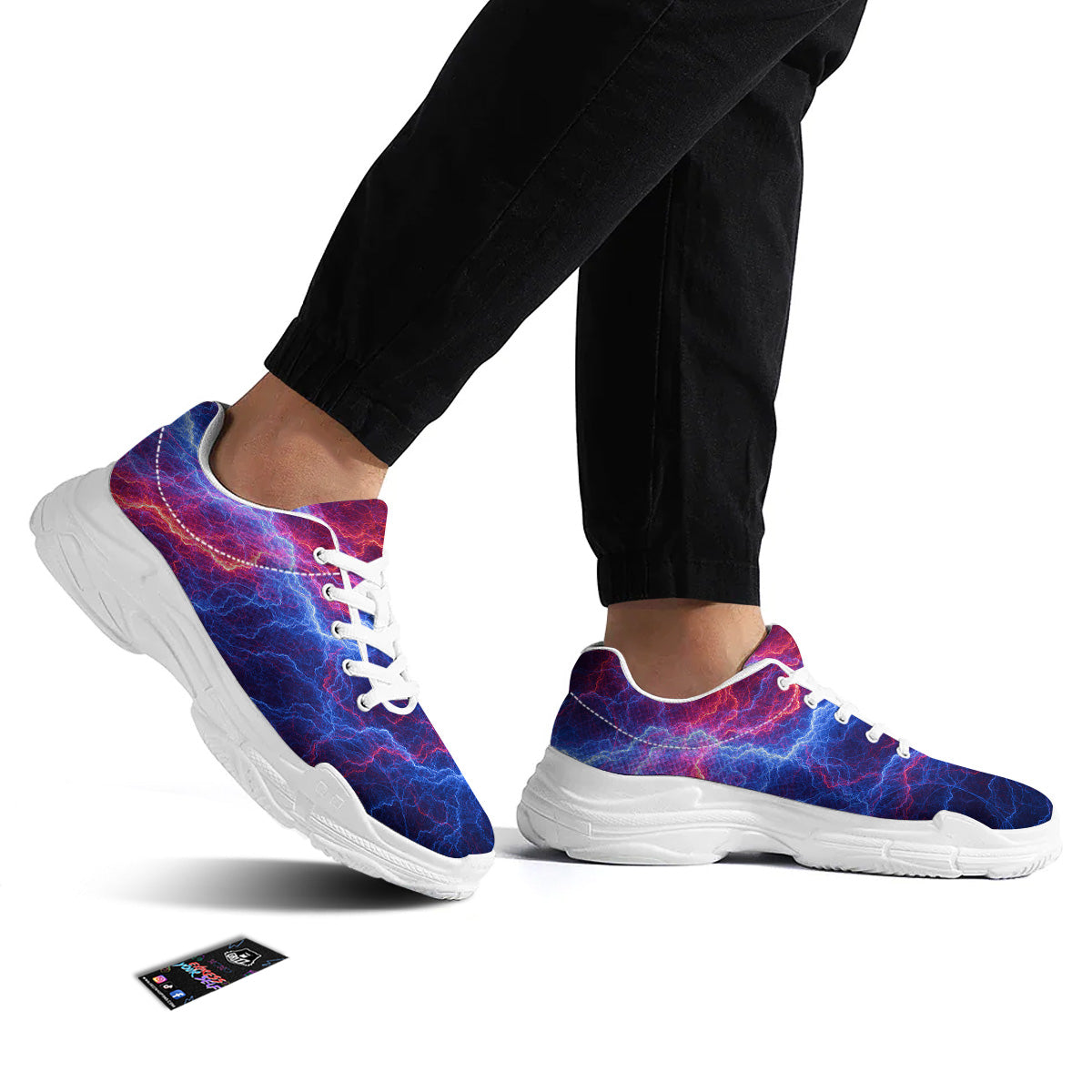 Lightning Red And Blue Print White Chunky Shoes-grizzshop