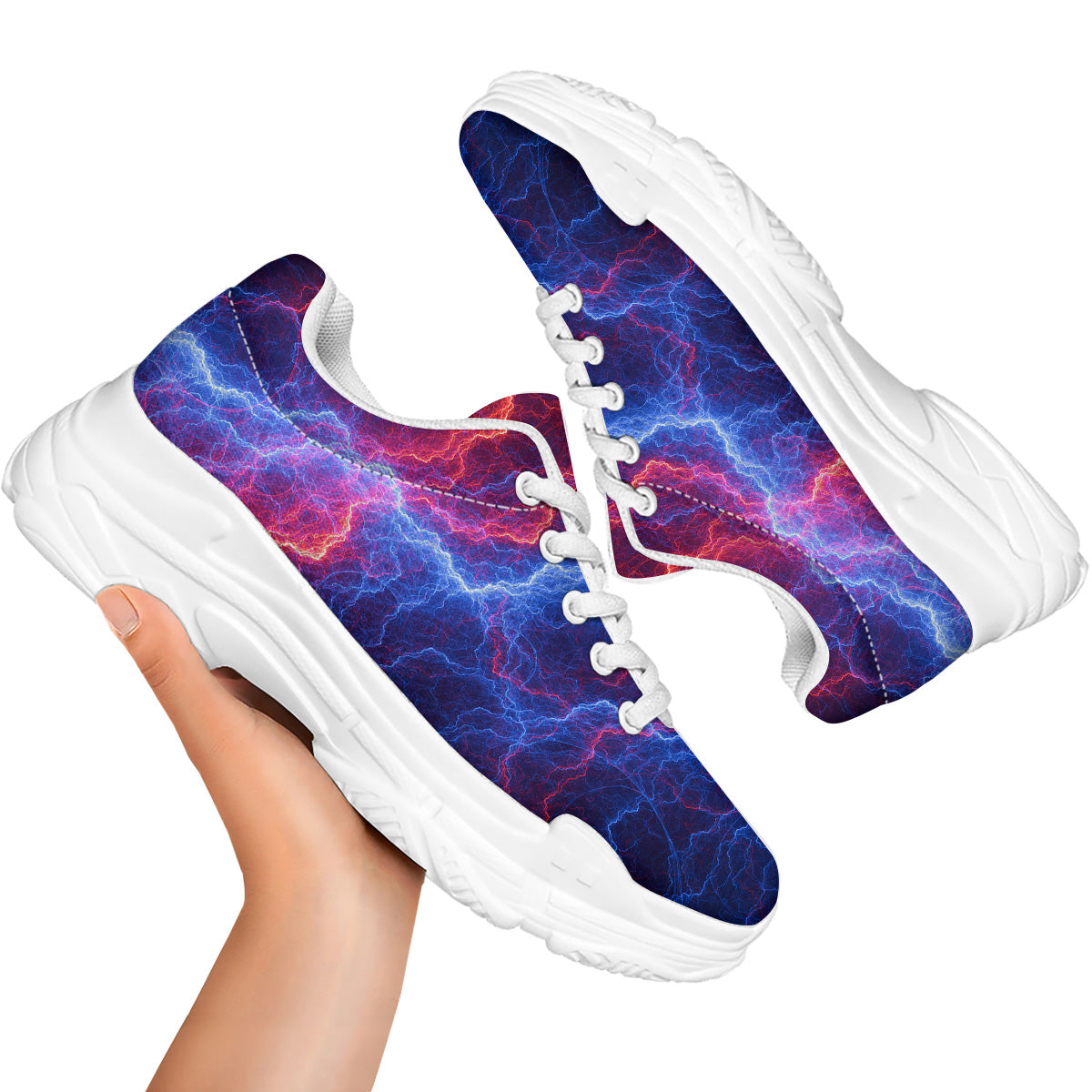 Lightning Red And Blue Print White Chunky Shoes-grizzshop