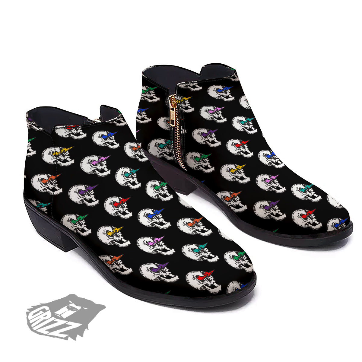 Lightning Skull Print Pattern Ankle Boots-grizzshop