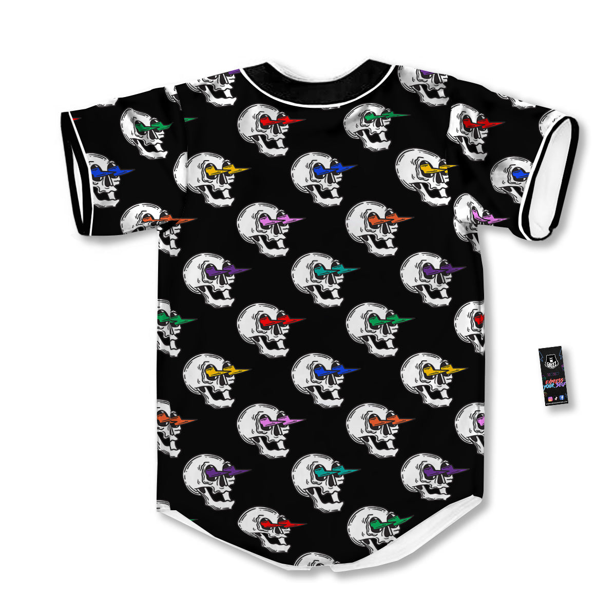 Lightning Skull Print Pattern Baseball Jersey-grizzshop