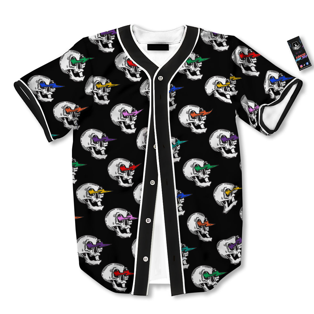 Lightning Skull Print Pattern Baseball Jersey-grizzshop