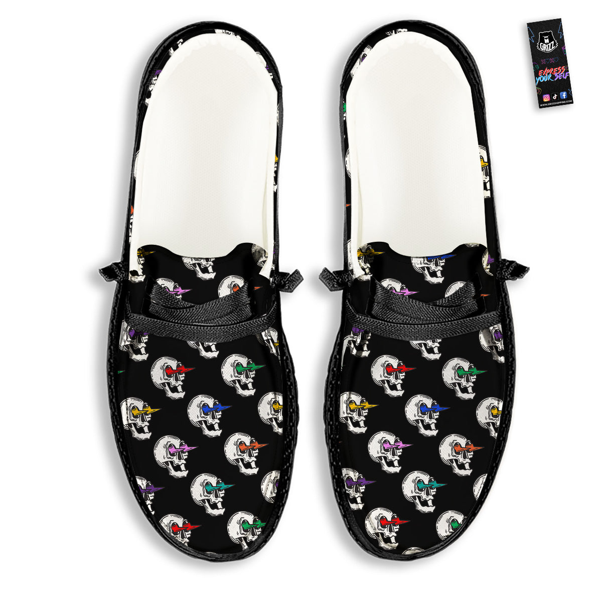 Lightning Skull Print Pattern Black Loafers-grizzshop