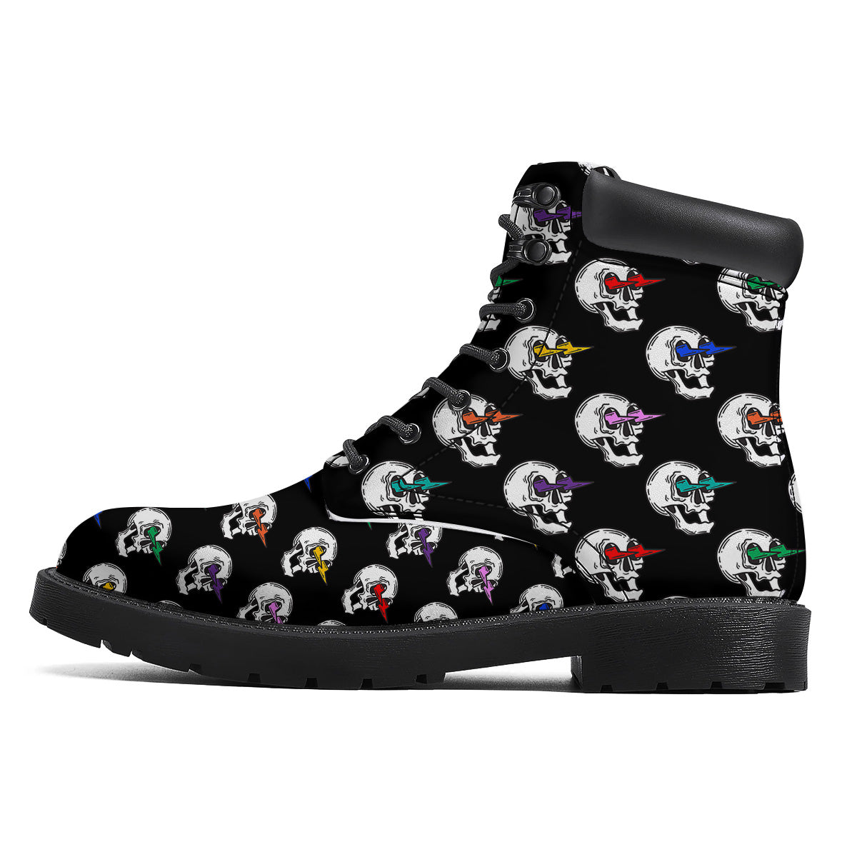 Lightning Skull Print Pattern Boots-grizzshop