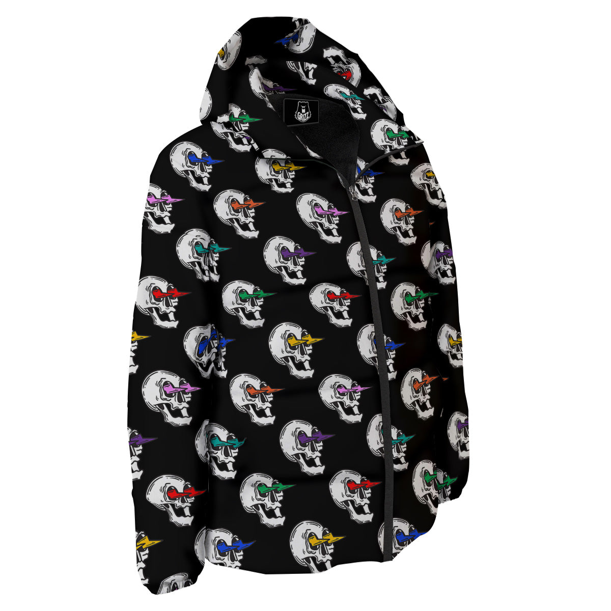 Lightning Skull Print Pattern Down Jacket-grizzshop