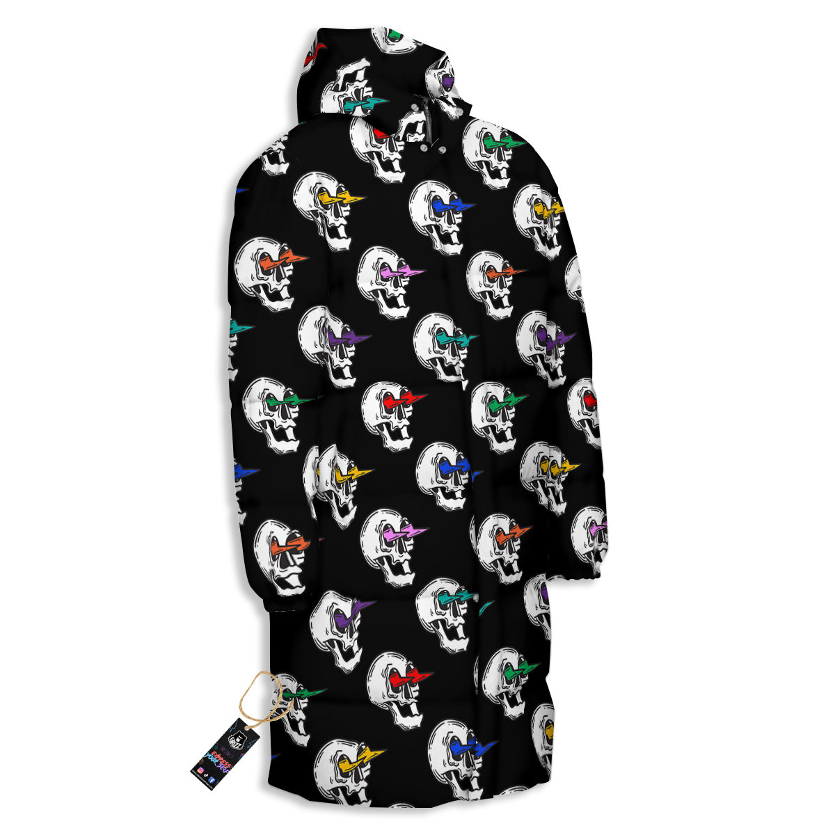 Lightning Skull Print Pattern Long Down Jacket-grizzshop