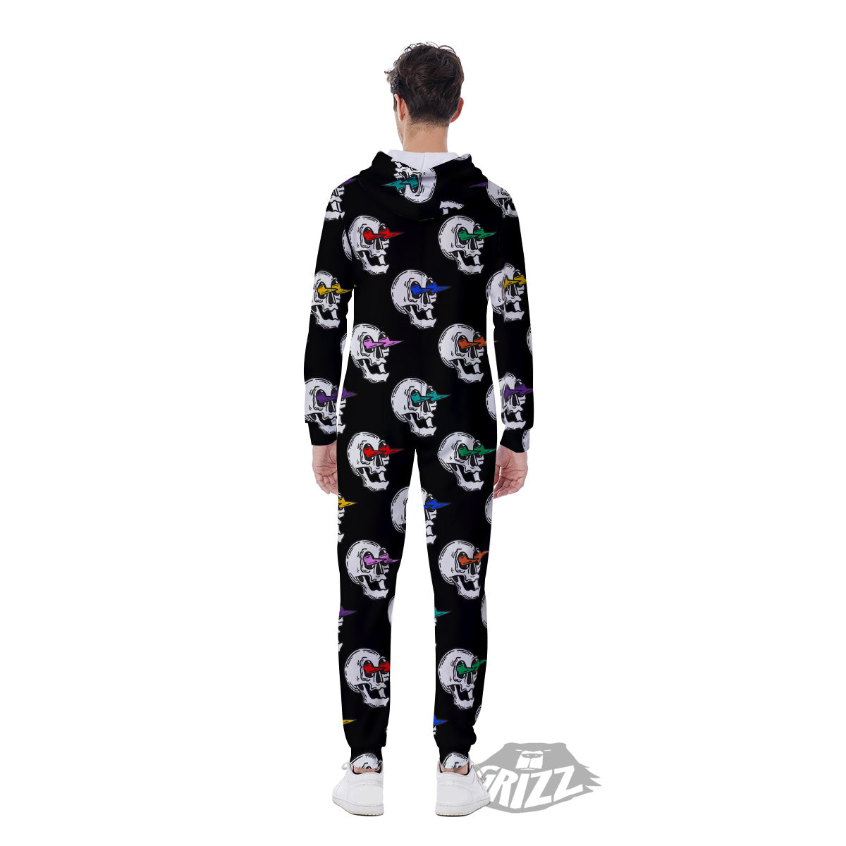 Lightning Skull Print Pattern Men's Jumpsuit-grizzshop