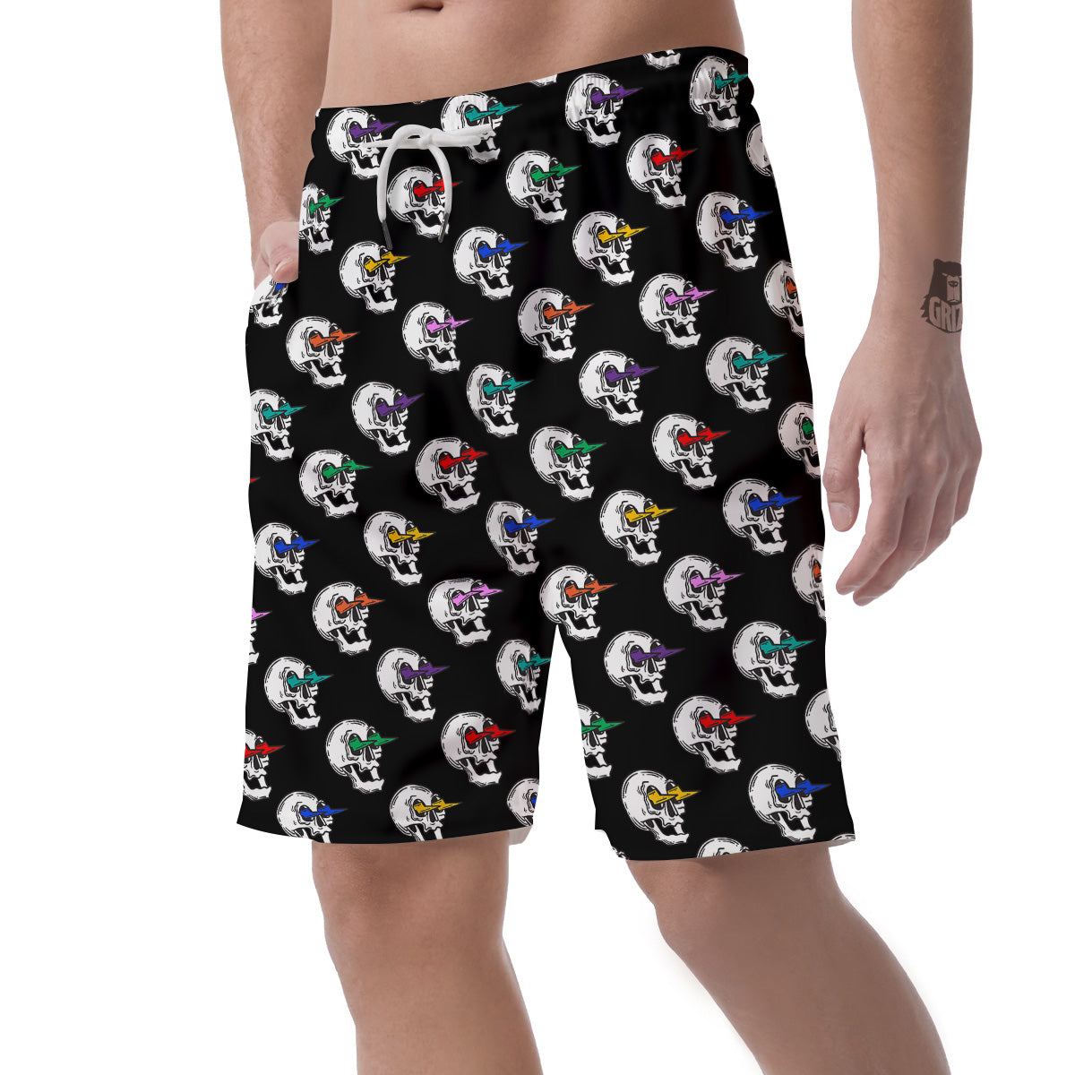 Lightning Skull Print Pattern Men's Shorts-grizzshop