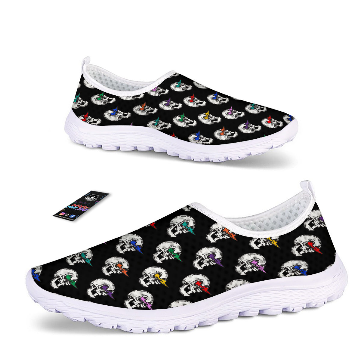 Lightning Skull Print Pattern Nurse Shoes-grizzshop