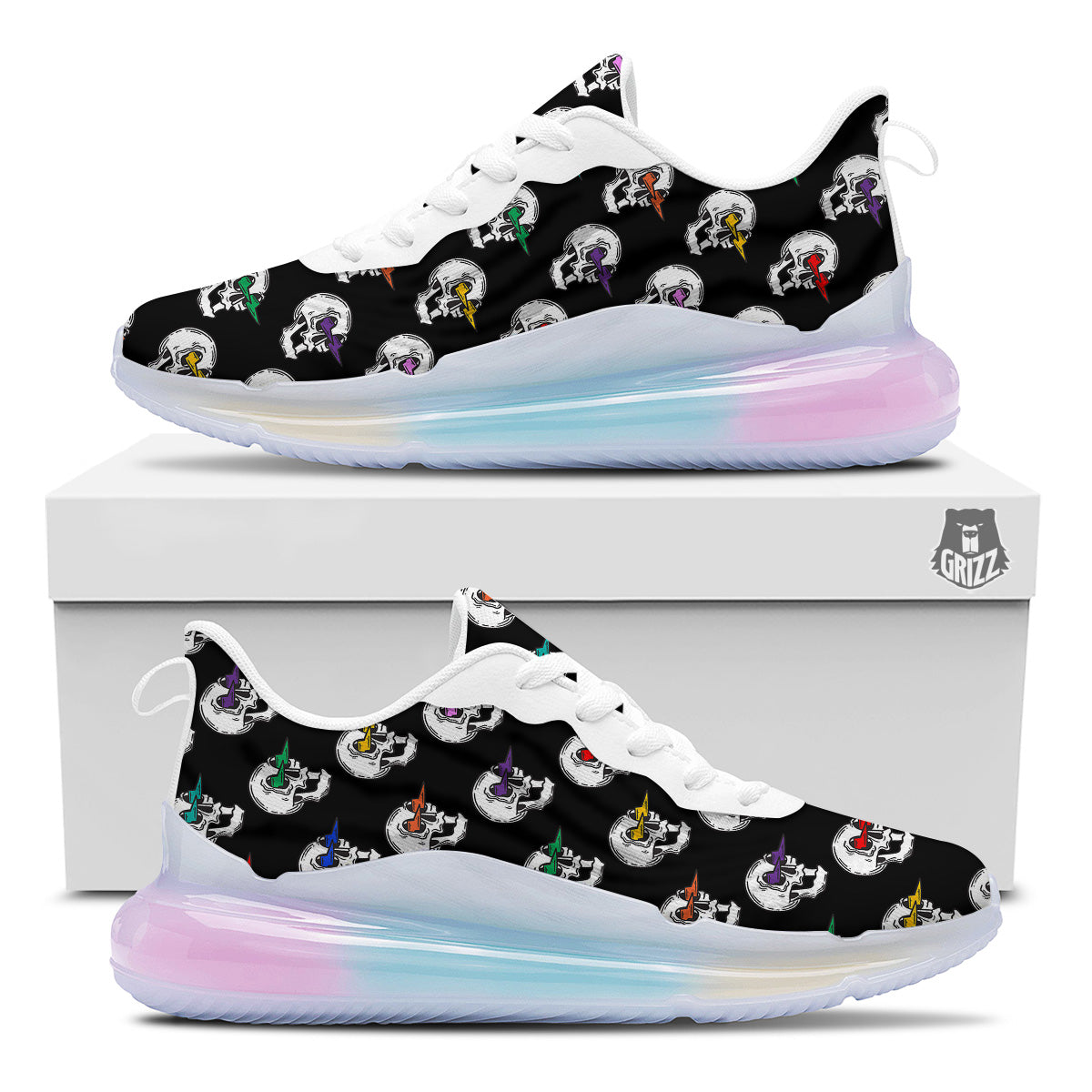 Lightning Skull Print Pattern Running Sneakers-grizzshop