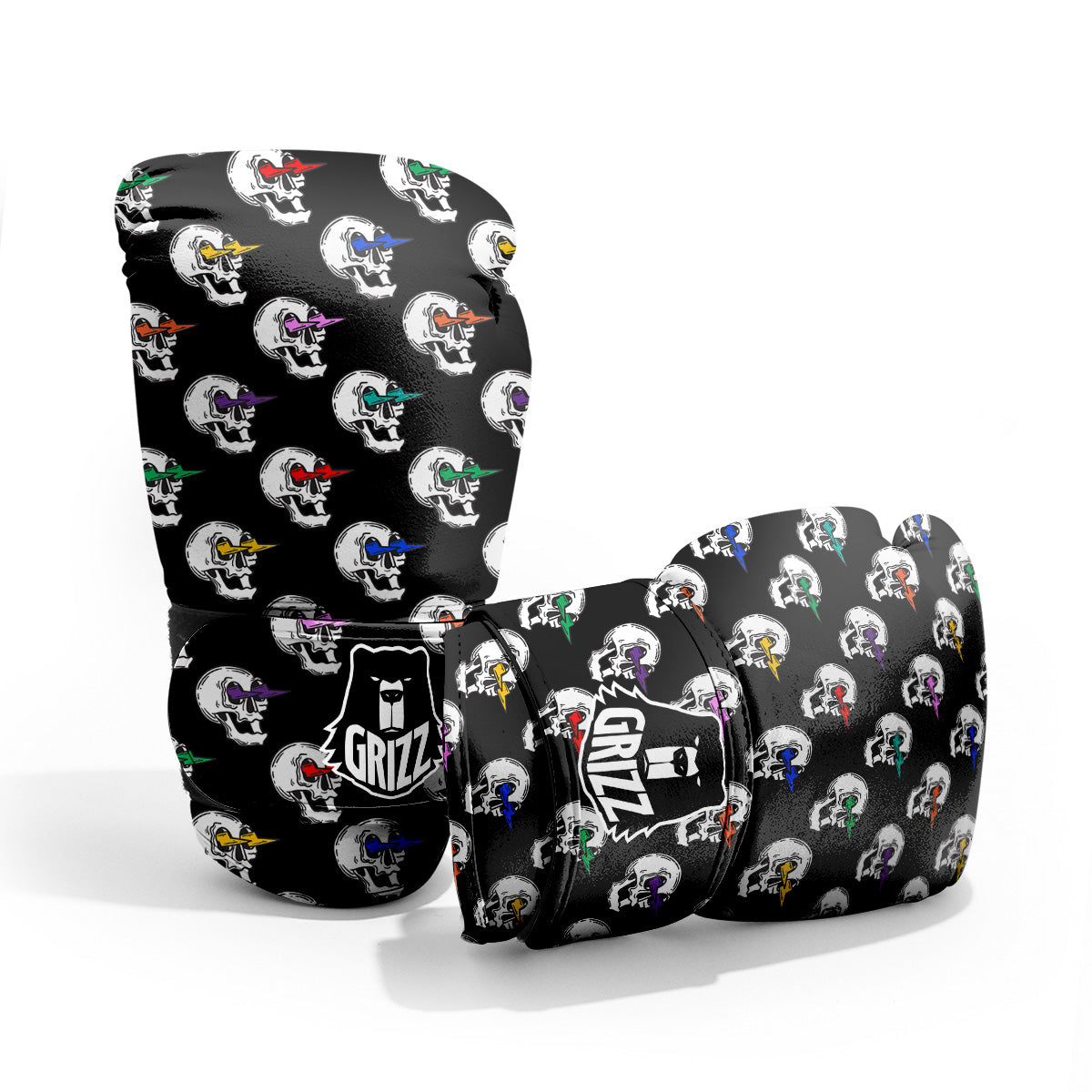 Lightning Skull Print Pattern Sparring Gloves-grizzshop