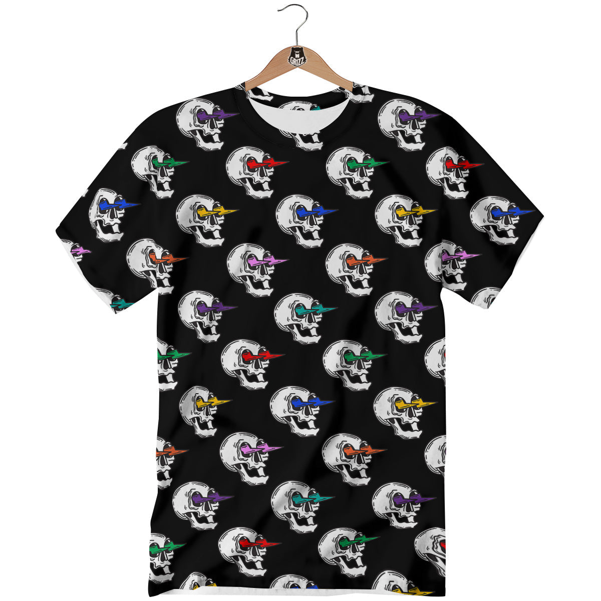 Lightning Skull Print Pattern T-Shirt-grizzshop