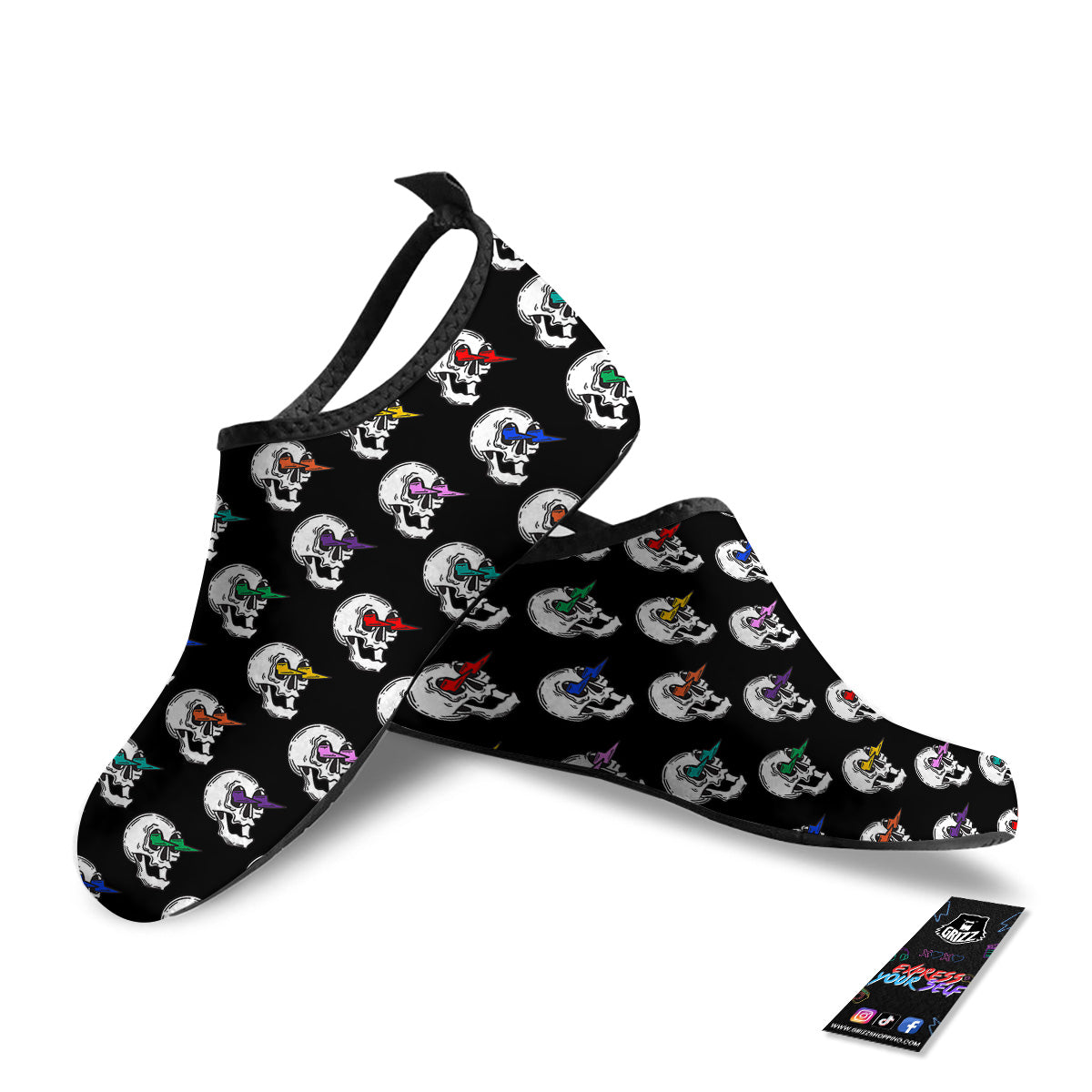 Lightning Skull Print Pattern Water Shoes-grizzshop