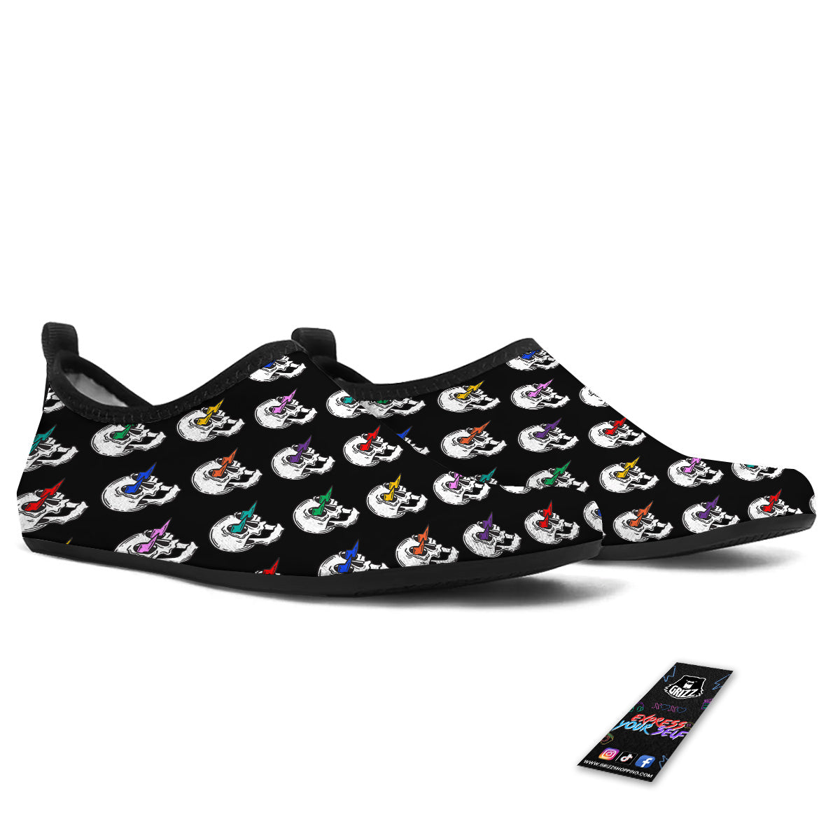 Lightning Skull Print Pattern Water Shoes-grizzshop